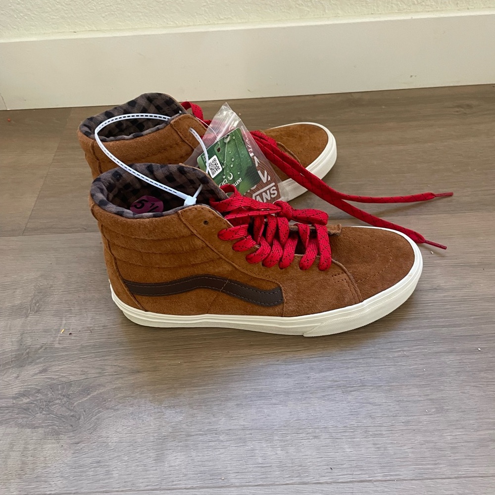 Vans Brown Suede High-Top Sneakers with Red Laces